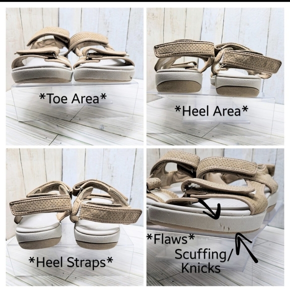 Clarks Brizo Sammie Wmn 9.5N Tan Perforated MicroSuede HookLoop Strappy Sandals - Picture 5 of 6